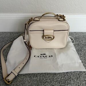 Coach Cream Leather Crossbody Camera Bag with Gold Hardware